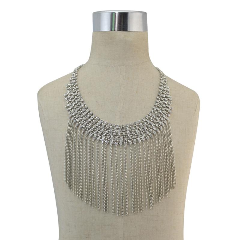 

Fashion Multilayer Metal Clear Red Crystal Bell Wide Statement Necklace Long Tassel Stone Necklaces Boho Ethnic Jewelry Women