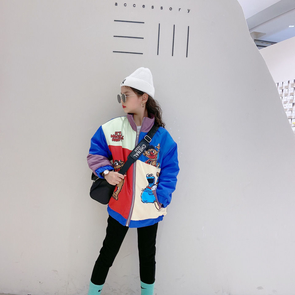 

Girls cotton clothing 2020 winter new contrast color splicing cotton jacket children card printing original single loose cotton coat tide, Camo