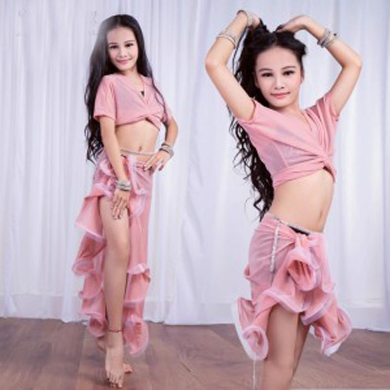 

2020 Children's Practice Set Dress for Oriental Dance Sexy Top&Scarf skirt Belly Dance Costume Outfits for Kids/Girls, Red