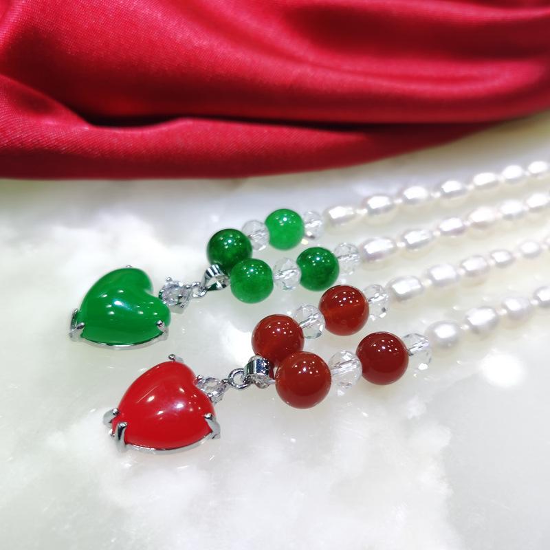 

Cellacity Classic Silver 925 Jewelry Natural Pearl Necklace With Heart Shape Ruby Emerald Gemstones Fine Jewelry Mother Gift