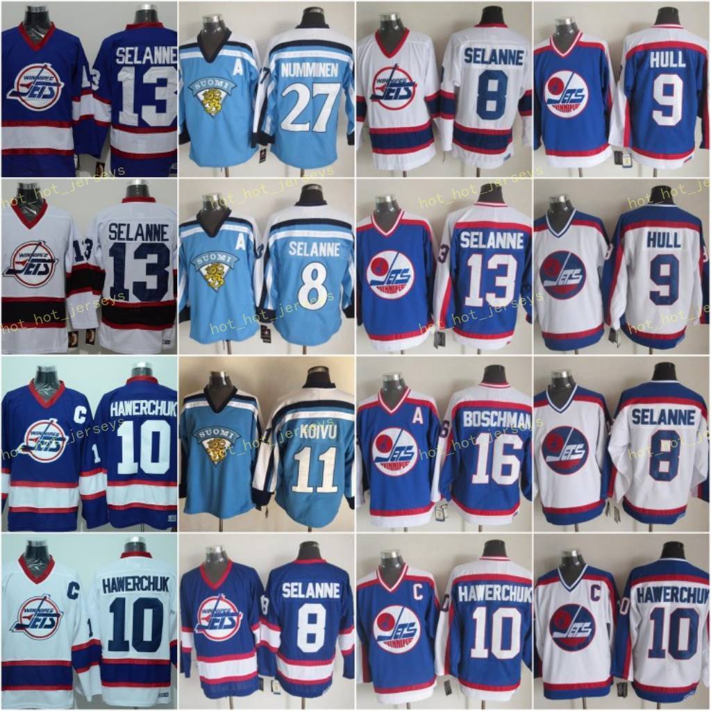 

Vintage Winnipeg Hockey Jerseys 13 Teemu Selanne 10 Dale Hawerchuk 9 Bobby Hull 16 Laurie Boschman Vintage CCM 8 Selanne Jersey, As