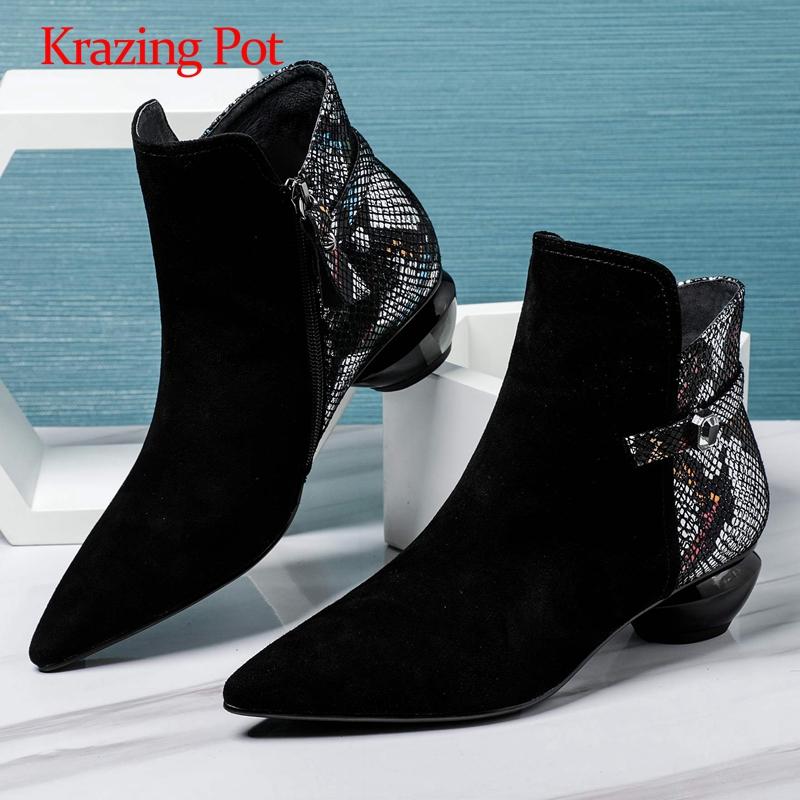 

Krazing pot new plus size sheep suede gorgeous recommend classic pointed toe med strange heel zipper young lady ankle boots L8f2, Black