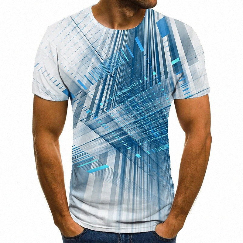 Homme T-shirt Chemise 3D Imprimer Geometric Round Cou Casual Quotidien 3D Imprimer Imprimé à manches courtes Tops Casual Fashion Bleu L5Q6 #