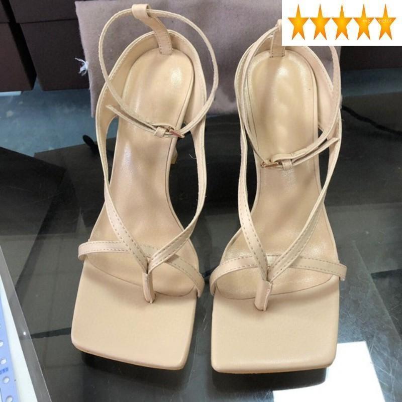 

100% Real Leather Women Summer Thin High Heel Shoes Fashion Buckle Strap Square Toe Plus Size 42 Party Lady Sandals1, Black