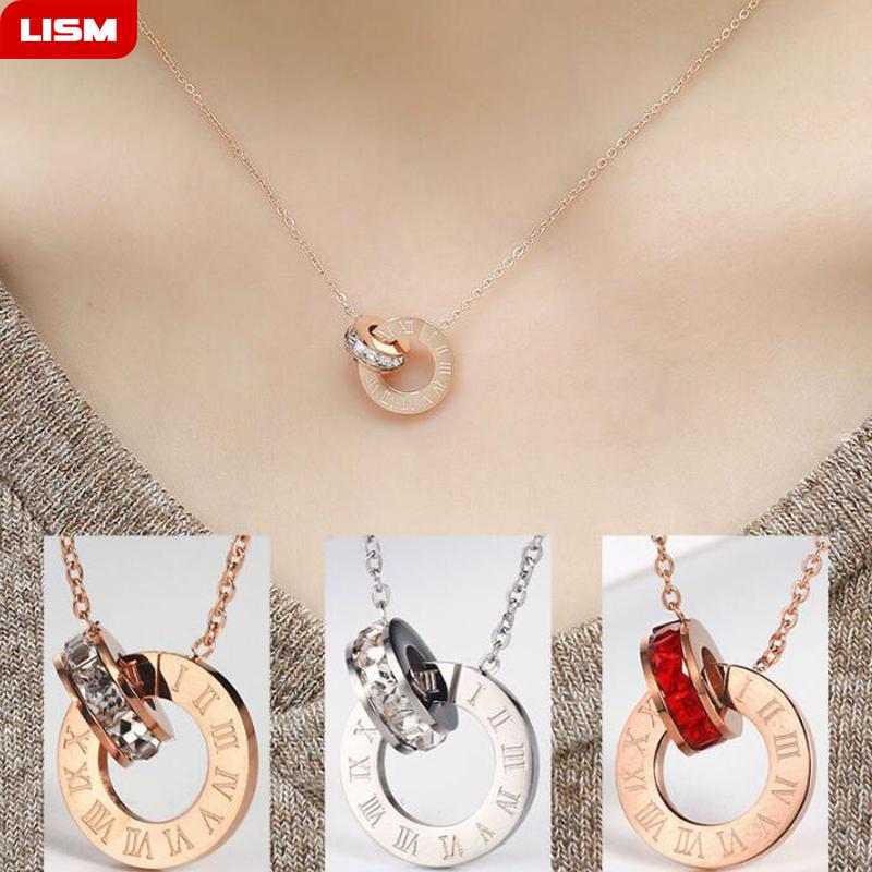 

Circle Necklace Woman Necklaces Jewellery Cubic Zirconia Necklaces & Pendants 3 colors Titanium Steel Necklace for Women