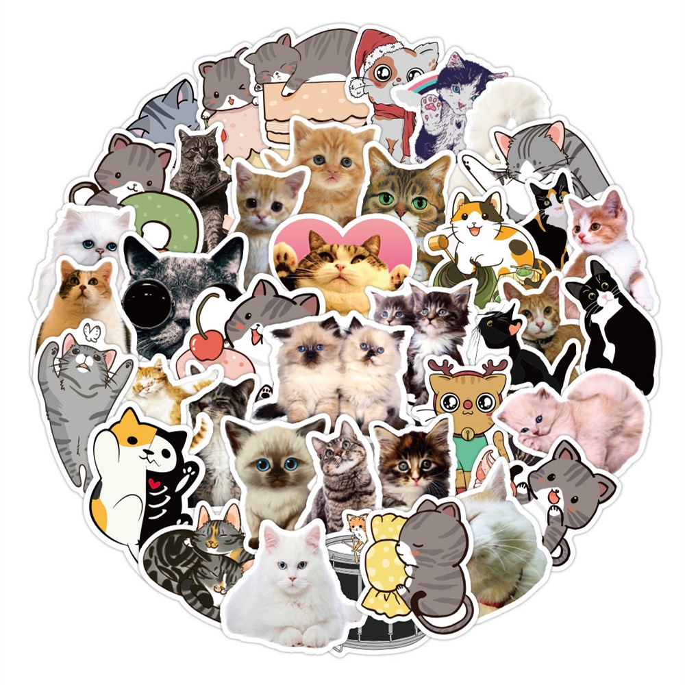 

50Pcs Hotsale Cartoon Cute Cat Stickers Pack Non-random Graffiti Car Bike Luggage Sticker Laptop Skateboard Motor Water Bottle Decal, Multi-color