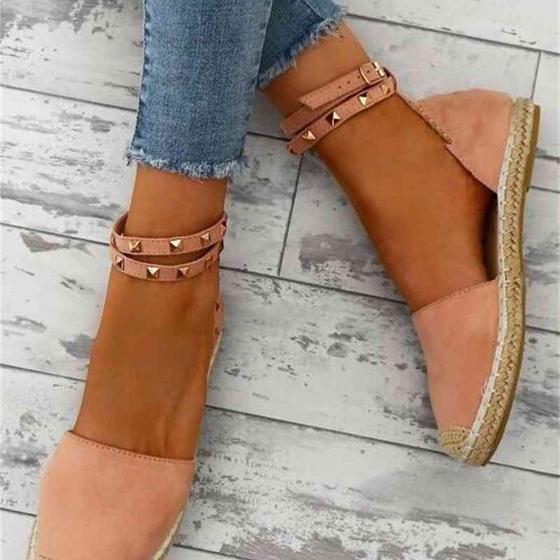 

Sandals grass thick-bottomed Woven side large size sandals Europe and America ladies flat rivet SIZE35-43 LU9W, Blue