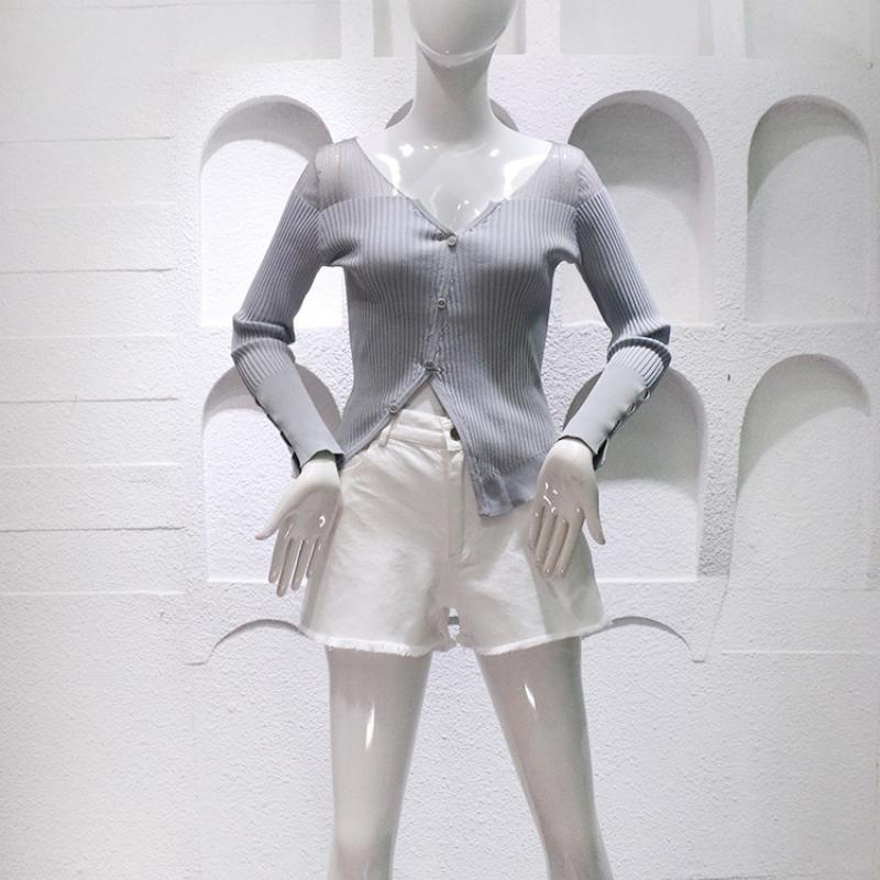 

2020 Autumn Winter Women Sexy Gray Sweater Fashion Slim V-Neck Long Sleeve Knitted Cardigan Brand Design Tide Coat Clothes, As pic