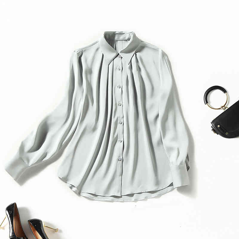 

Women' Blouses & Shirts Spring Long Sleeve Striped Lapel lace up single row button mulberry silk shirt loose large women' JTYG, Light blue
