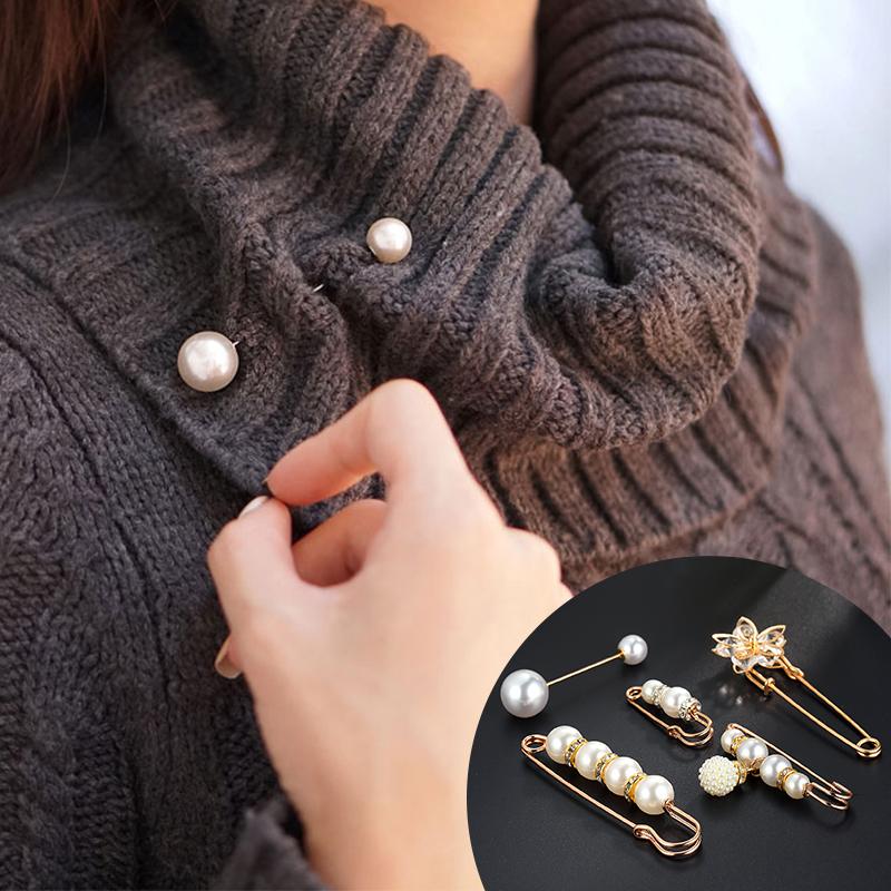 

CHIMERA Imitation Pearl Brooch Pins Set 5Pcs Simple Fashion Cute Alloy Brooches for Women Coat Clothes Accessories Ornament