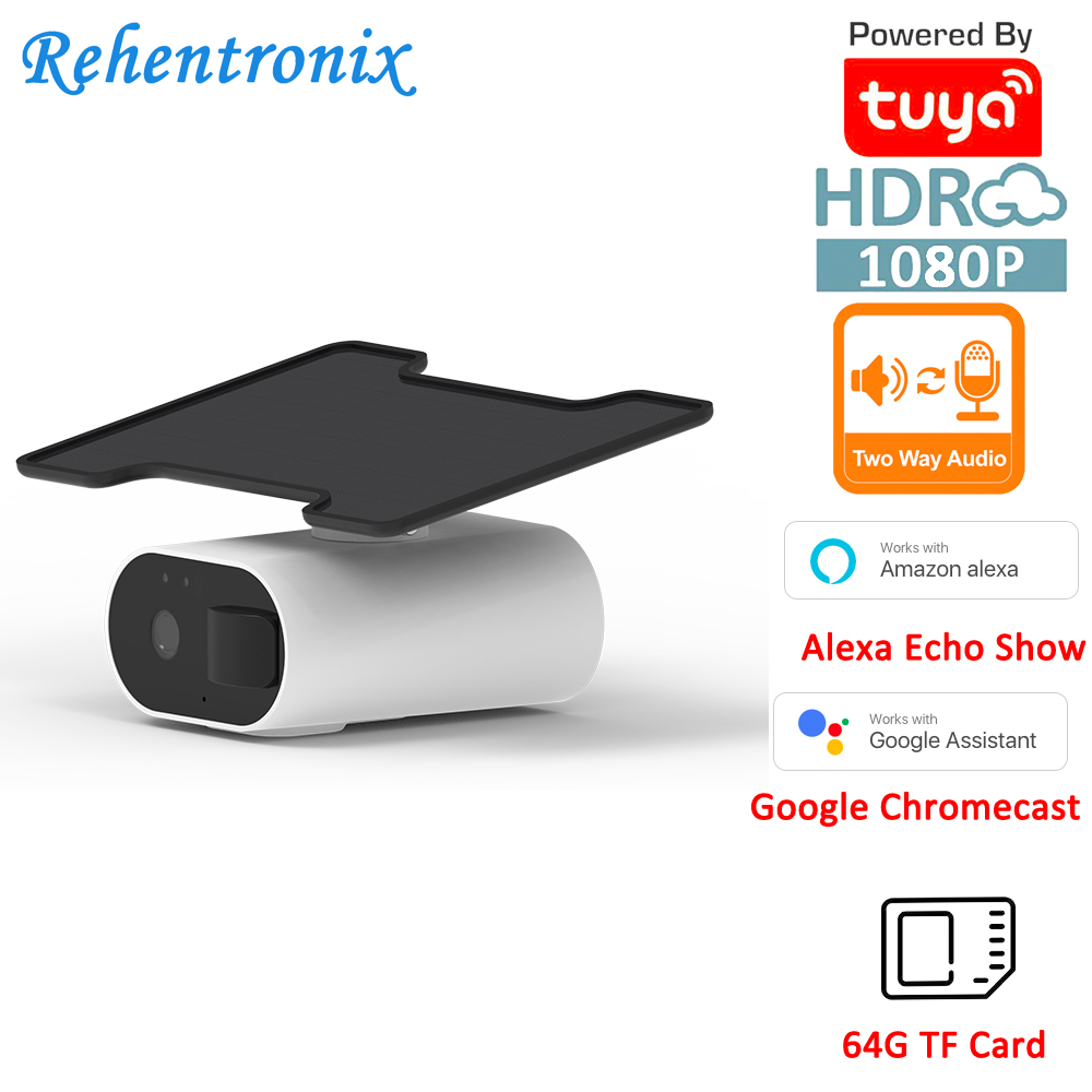 

Google Tuya Smart Solar Powered Rechargeable Battery Outdoor WIFI Security Camera Two Way Audio IR 3-6 month Cloud Camera