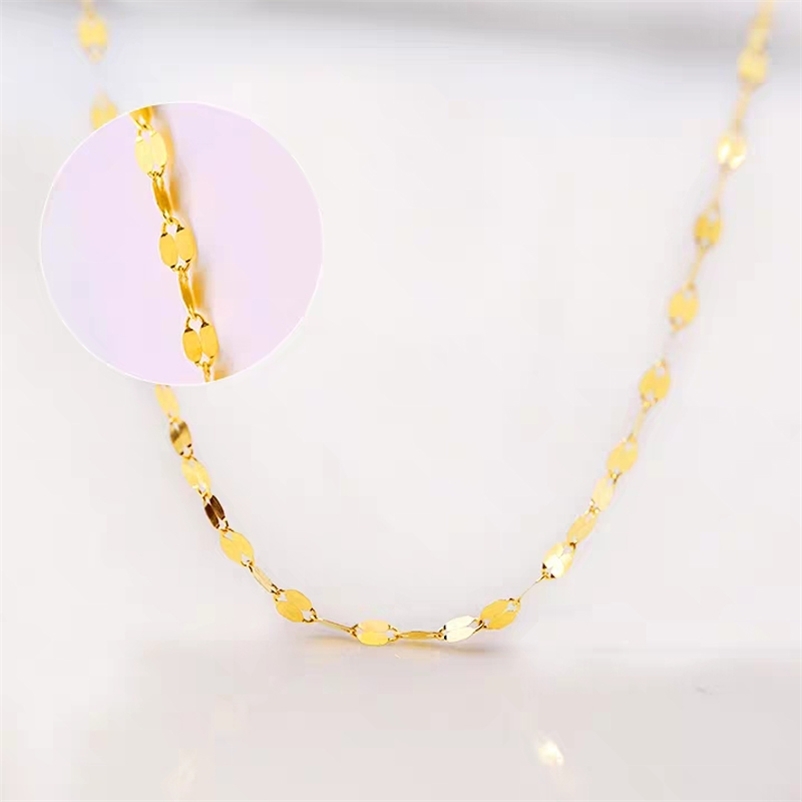 

YUNLI Real 18K Gold Jewelry Necklace Simple Tile Chain Design Pure AU750 Pendant for Women Fine Gift 220119