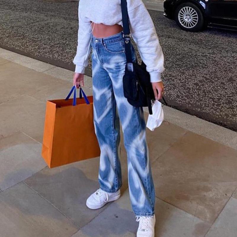 

Vintage Heart Printed Y2K Baggy Jeans Women High Waist Harajuku Aesthetic Mom Jeans Denim Streetwear 90s Trousers Streetwear, Blue