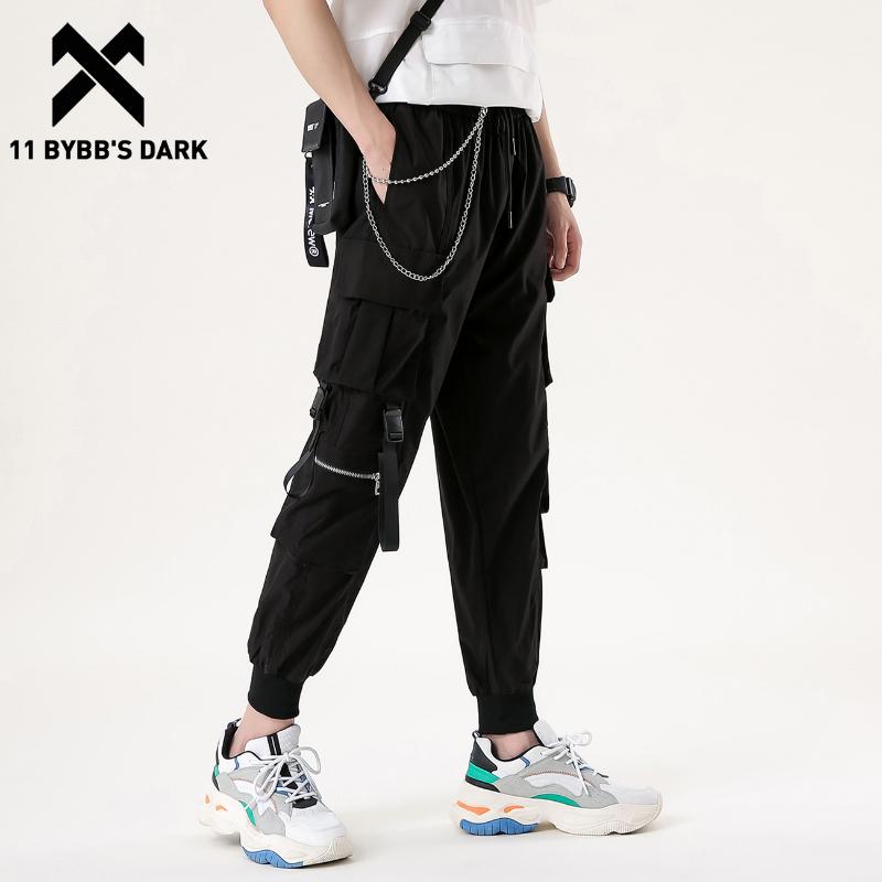 

11 BYBB' DARK Multi Pockets Hip Hop Cargo Pants Men Harajuku Streetwear Sweatpants Joggers Elastic Waist Trousers Harem Pants, Black