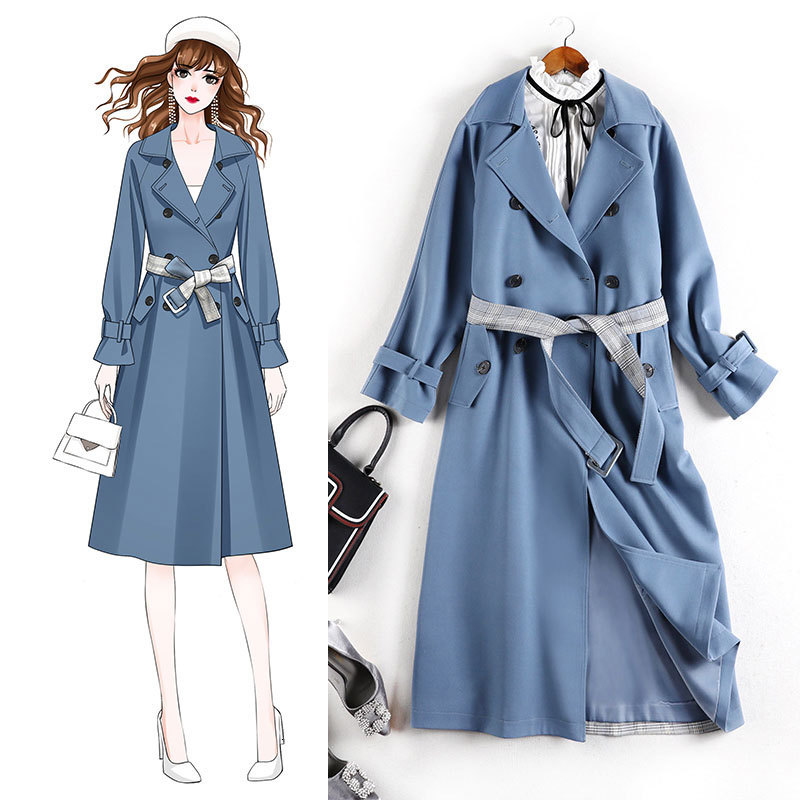 

Minority 2021 Autumn Narrow Loose Size Trench Coat for Female Winter Jacket 8770 9jml, Blue