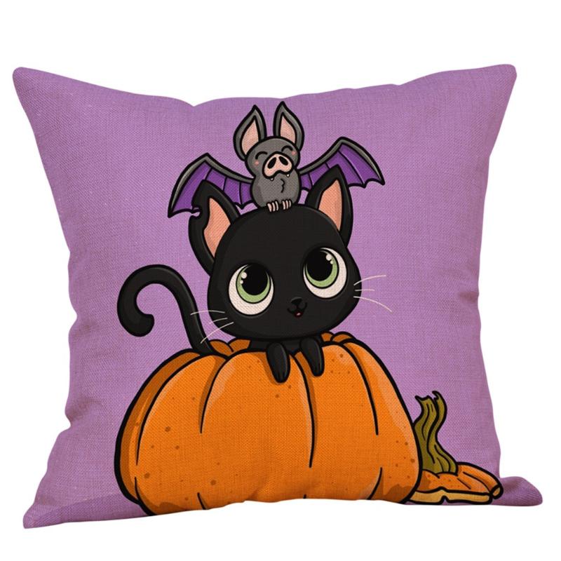 

Halloween Demon Cat Cushion Cover Halloween Black Cat Throw Pillow Case Printing Decorative Pillowcase Cushion Cover