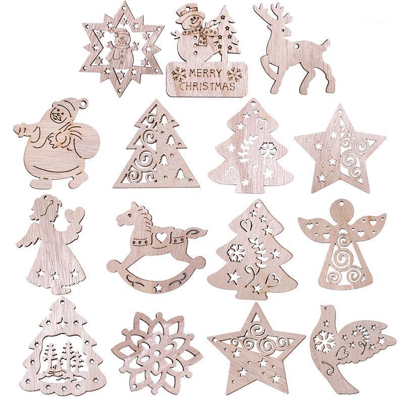 

5pcs Christmas Wooden Pendant Wooden Santa Claus Snowflake Christmas Tree Hanging Decor New Year Xmas Ornaments Navidad Gifts1