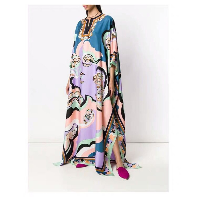 

2021 New African Fashionable Women's Arabic Plus Size Passarela Looser Maxi Silk Mesh Colored As 3/4 Sleeves Dressed in Luxury TA15, Blue