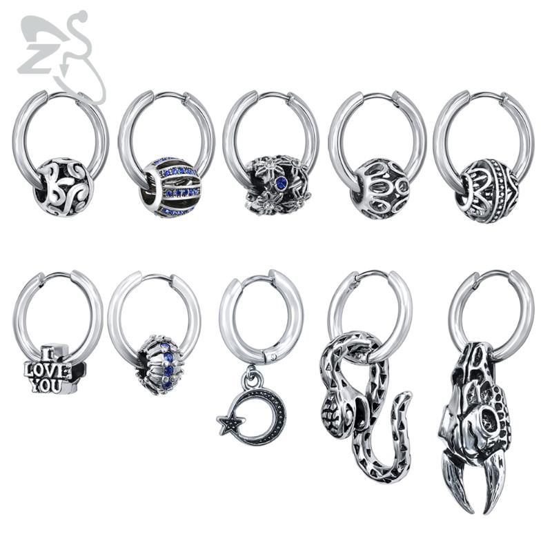

ZS Punk Style 316L Stainless Steel Hoop Earrings Snake Moon Hip Hop Round Earring for Men Rock Roll Jewelry Male Biker Earring