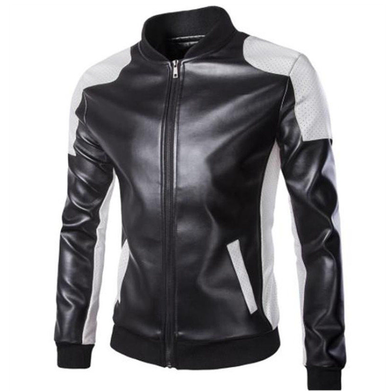 

Plus Size Men Leather Jackets Fashion Trend Winter Stand Collar Outerwear Designer Male New Zipepr Slim Jackets Coat, Black