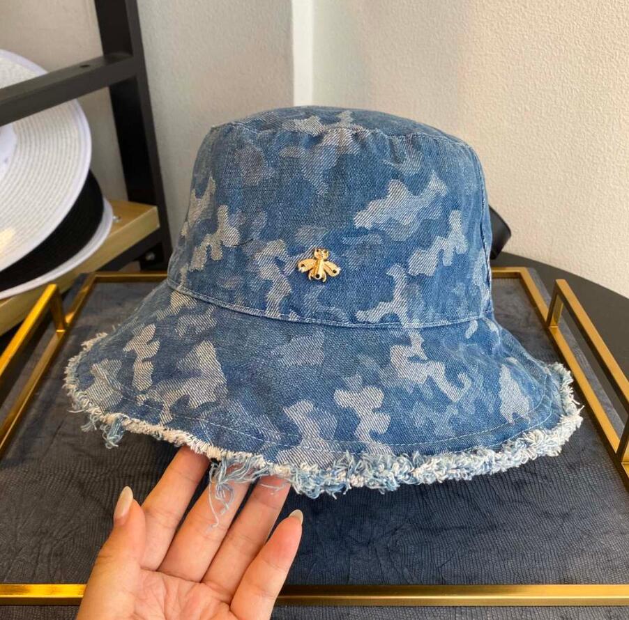 

Luxury-New Fashion Cowboy Bucket Hat Designer Cap Little Bee Woman Bucket Hats Brand Caps Hats Beanie Casquettes Top Quality, Blue;gray