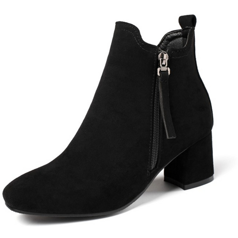 

2021 New Flock Flower Ankle Square High Heel Fashion Women Shoes Autumn Winter Keep Warm Short Boots Size 34-43 0nub, Apricot