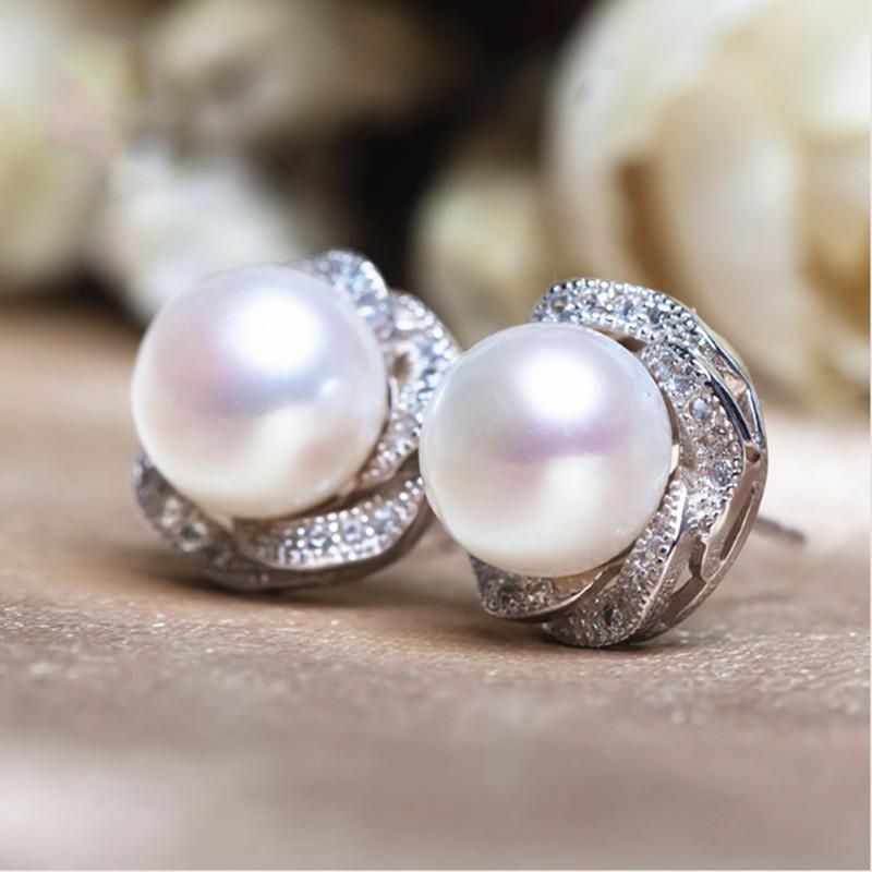 

Stud Genuine Fashion Pearl Earrings High Quality Natural Freshwater Rose 925 Sterling Silver Jewelry For Women