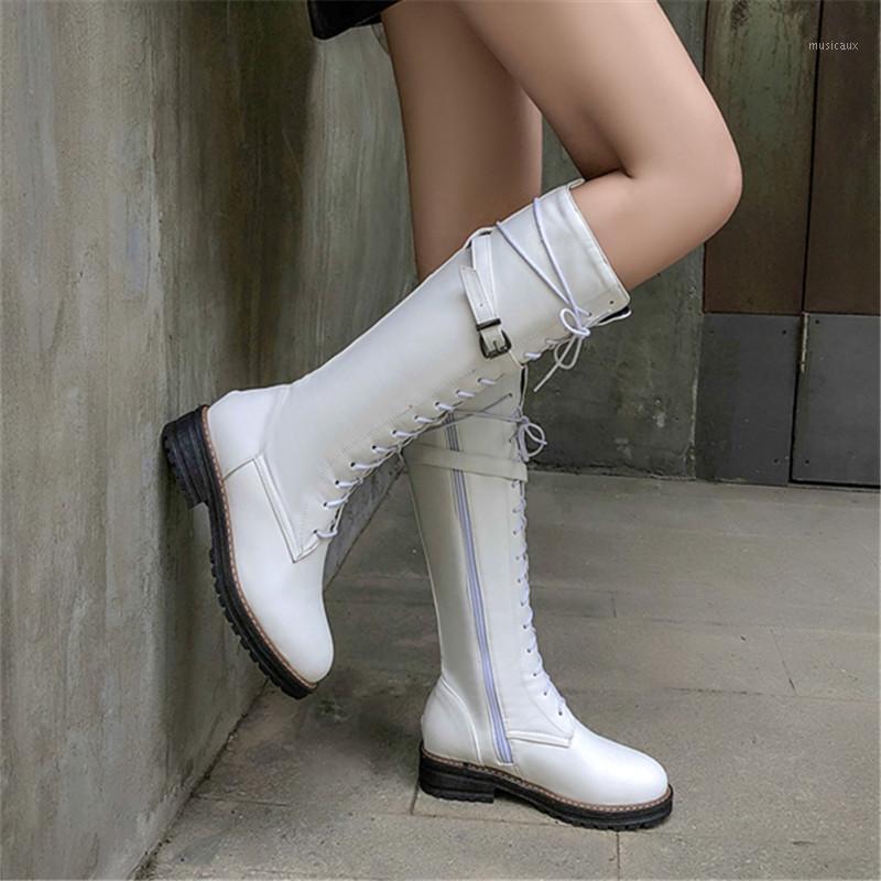 

Large Size 43 Lace Up Knee High Boots Women Autumn Soft Leather Fashion White Square Heel Woman Shoes Winter Hot Sale1, Black
