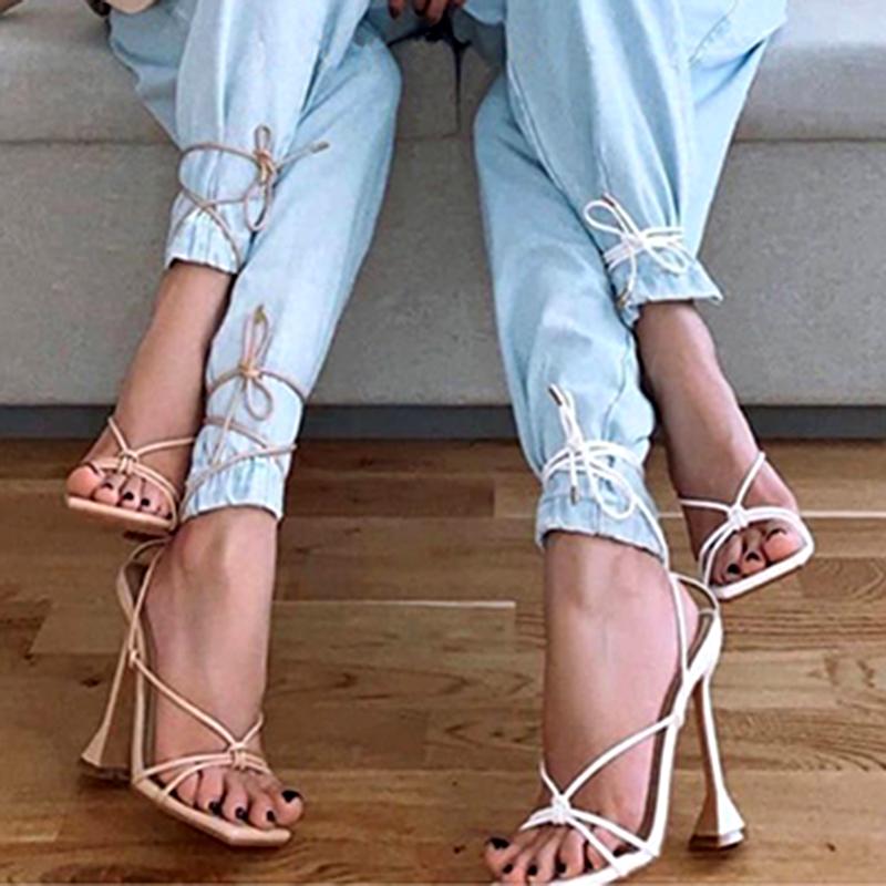 

New women shoes gladiator sandals sexy high heels sandals summer party dress shoes cross strap lace-up pumps big size 41, White