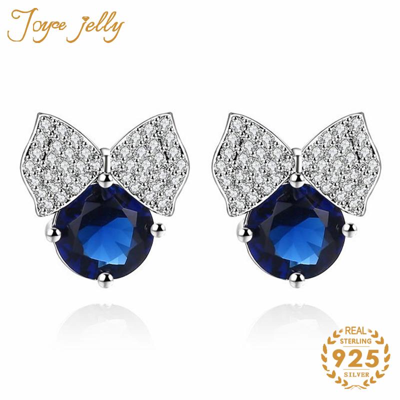 

JoyceJelly Trendy 925 Sterling Silver Stud Earrings for Women Emerald Sapphire Ruby Bowknot Women Jewelry Engagement Wholesale