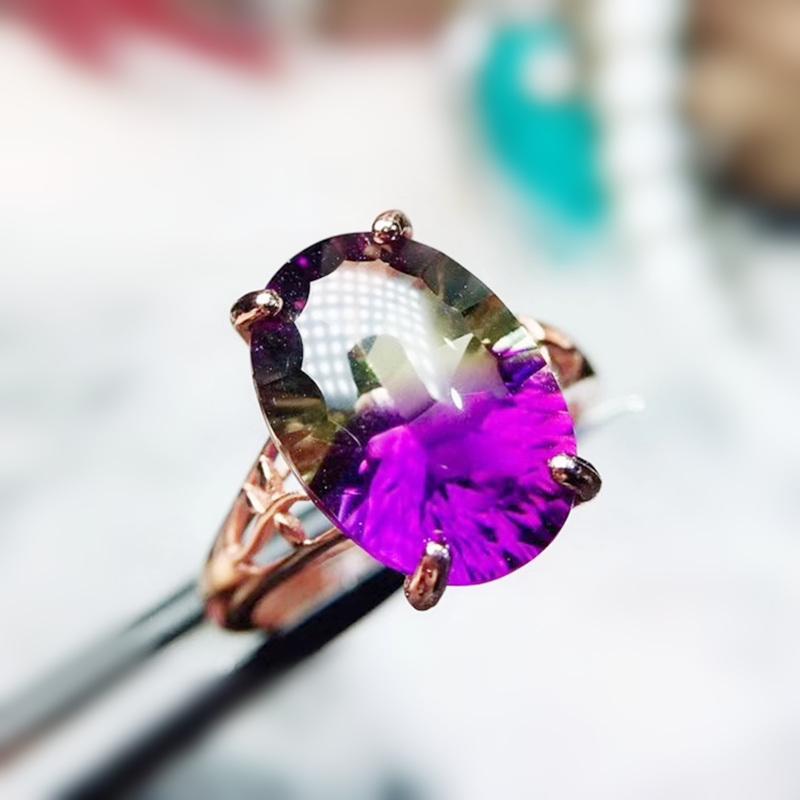 

Cluster Rings Ametrine Oval Ring Per Jewelry 10*14mm 6.5ct Colorful Gemstone 925 Sterling Silver Fine Women J291910, Golden;silver