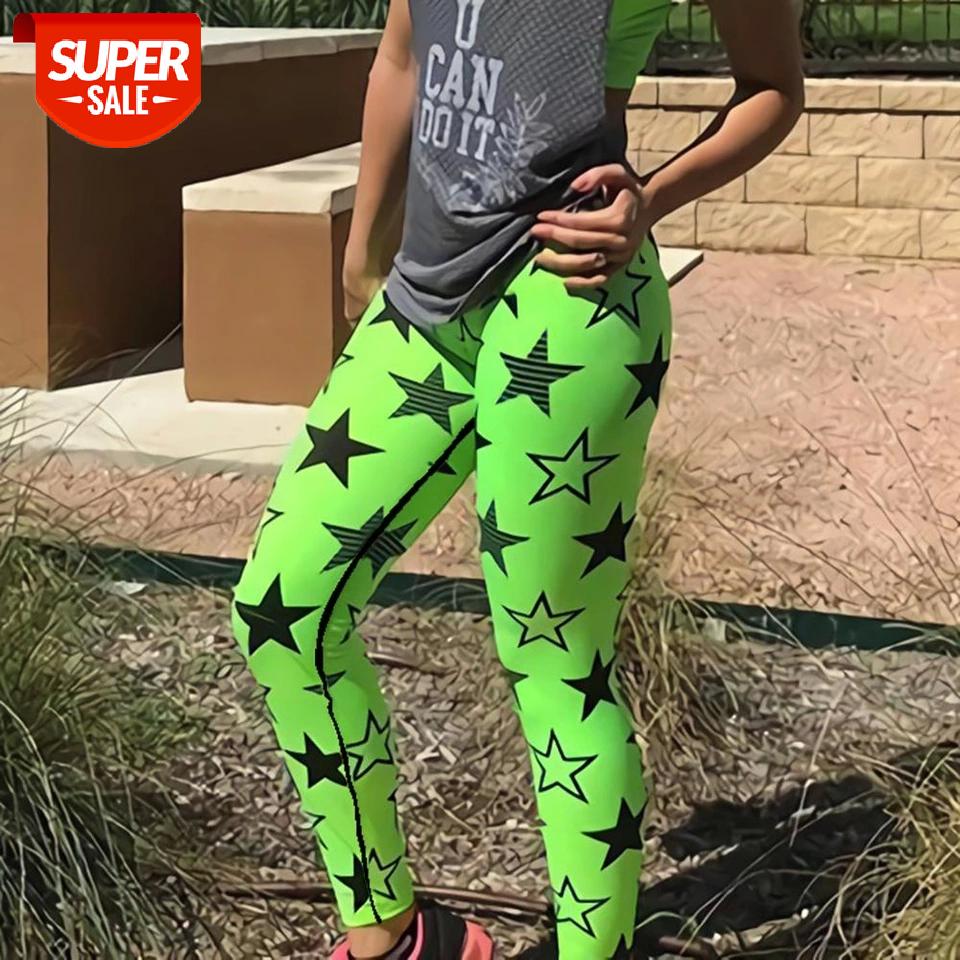 

Ladies New Style Workout Fashion Fitness Leggings Star Pattern Green Fitness Elastic Skinny Force Polyester Sporting Leggings #9a3s, Black;white