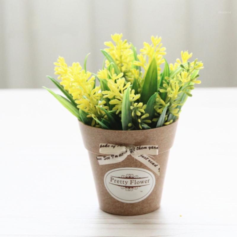 

Wedding Lavender Fake Plant Artificial Flowers Decor Office Small Bonsai Leaves Flowerpot Plastic Garden Home Simulation Desk1, White