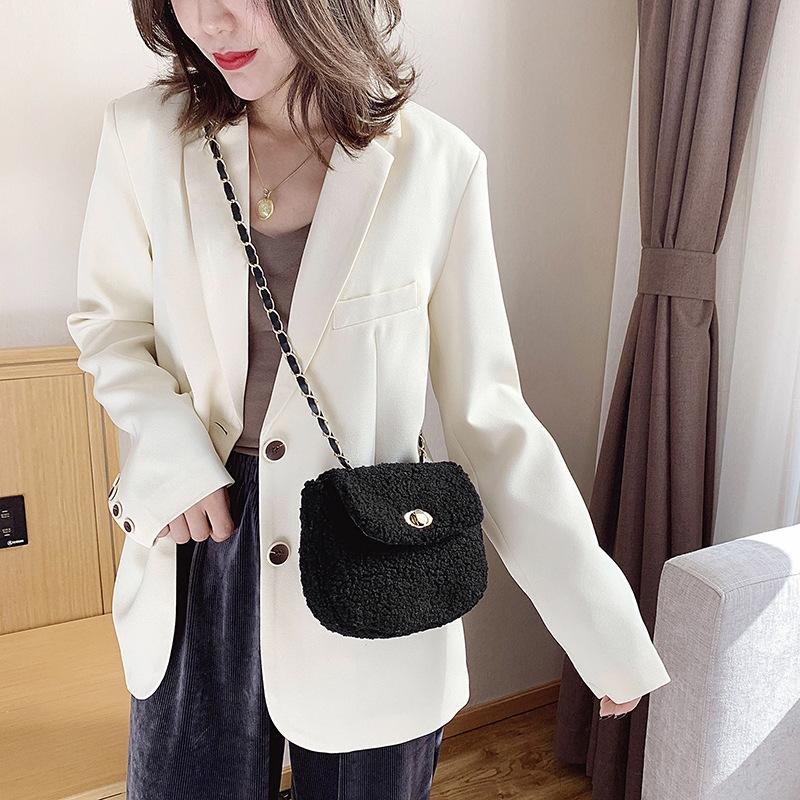 

Coin Mini Cute Purse Women's 2021 Winter Lady Chain Handbag Tote Crossbody Messenger Shoulder Bags for Female Casual Soft Plush, Black