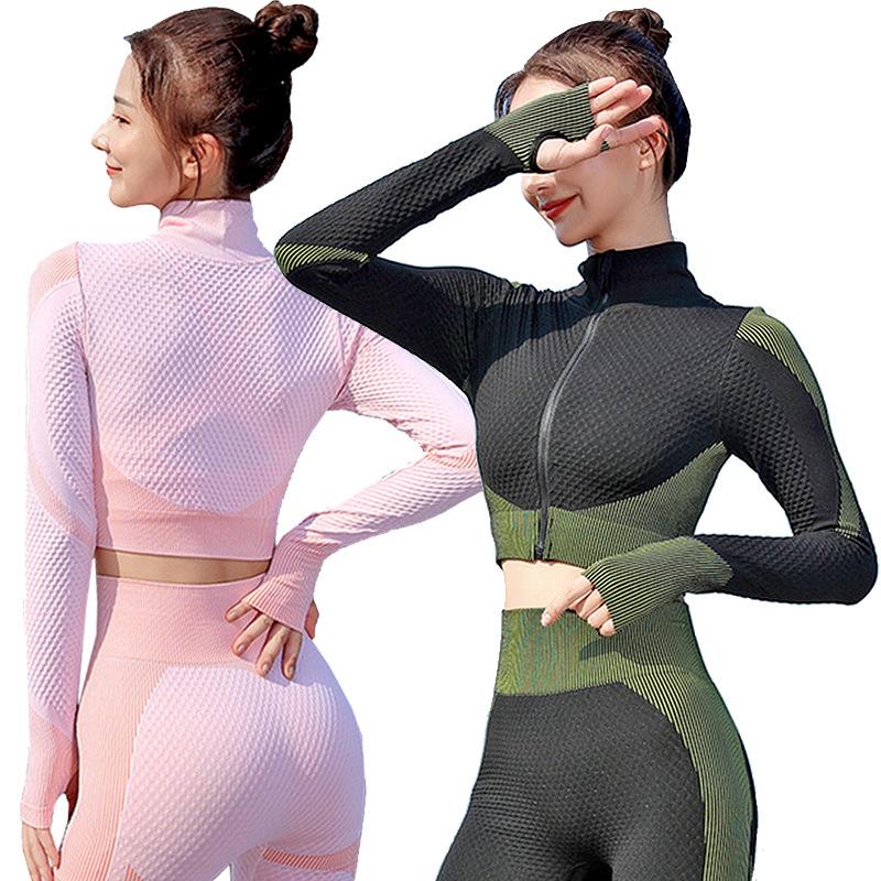 

Seamless yoga clothing set autumn and winter new knitted hip stretch fitness yoga clothing two-piece set explosions, Green