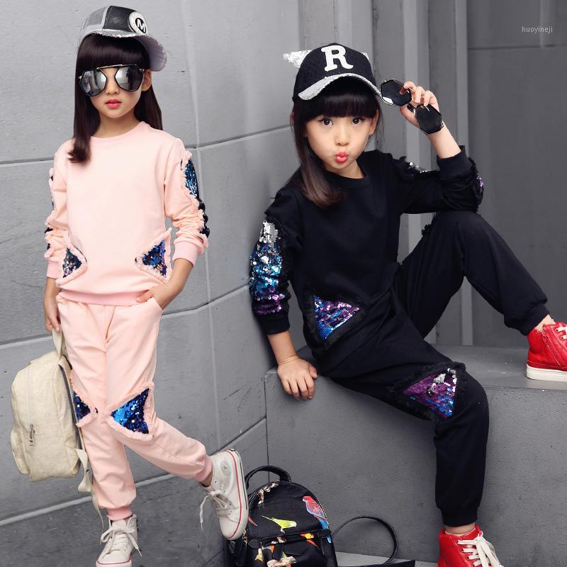 

New Children Clothing Sets For Girls Spring Autumn Kids Sequined Sports Suits Teenage Girl Tracksuits Sportswear Girls Kids Set1, Blue