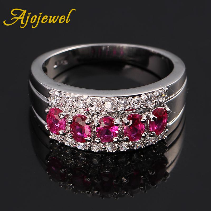

Ajojewel Beautiful Rose Red Cubic Zircon Finger Ring Women Party Wedding Jewelry