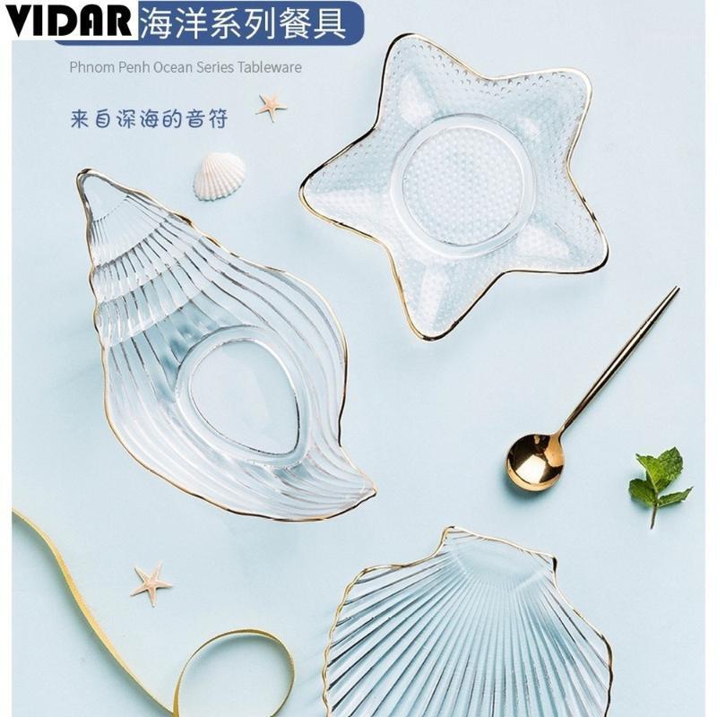 

VIDAR Nordic Ins Phnom Penh Glass Tableware Creative Ocean Fan Shell Plate Salad Bowl Dessert Plate Decoration Snack1