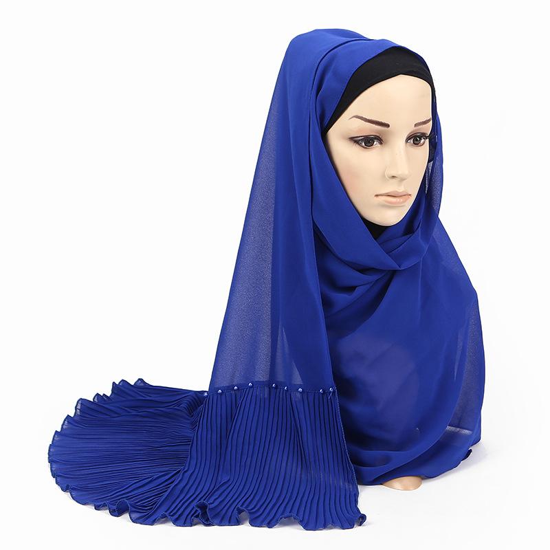 

Scarves 70*190cm Wrinkled Edges Bubble Chiffon Muslim Hijab Scarf With Pearl Decor Islamic Women Shawl Wrap Islam Turban Headscarf