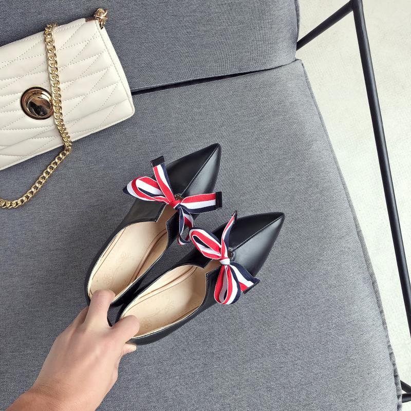 

PQECFS big size 32-46 high quality spring & autumn fashion women bowtie pointed toe flock high square heels pumps 3 colors, Red