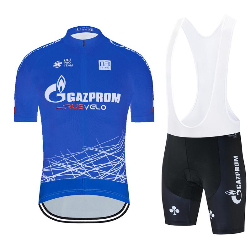 

Latest 2020 Gazprom Team Cycling Clothing Summer Cycling Jersey Mens Bib Gel Shorts Suit Pro Bicycle Jersey Sport Ropa Ciclismo, Blue set 5