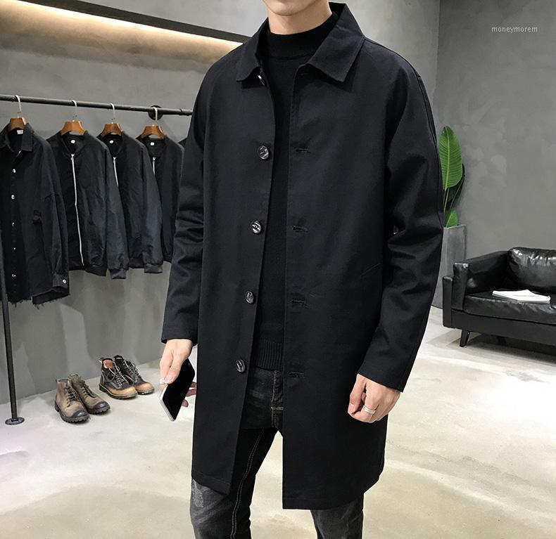 

Mid long windbreaker men's new autumn and winter Lapel casual coat Korean loose business ruffian thick coat1, Black
