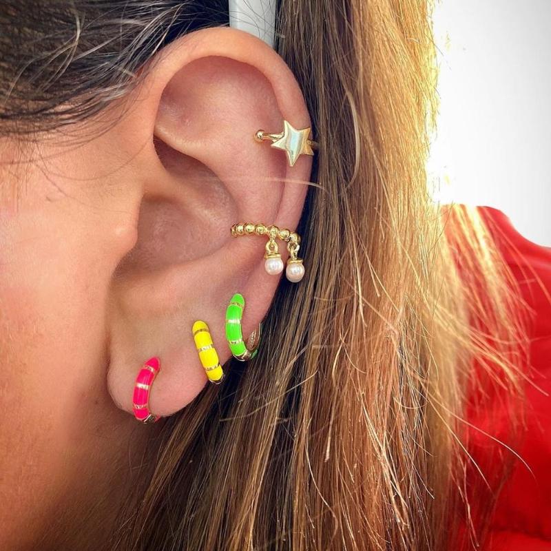 

gold color fashion women girl jewelry mini small huggie hoops 2020 summer new Neon enamel colorful hoop earring