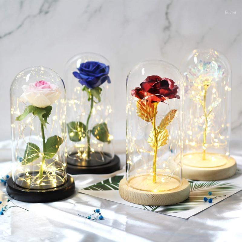 

Artificial Flower Home Decor Beauty with Wild Rose Dome and LED Light Wood Base Romantic Valentine's Day Birthday Gift1, 016