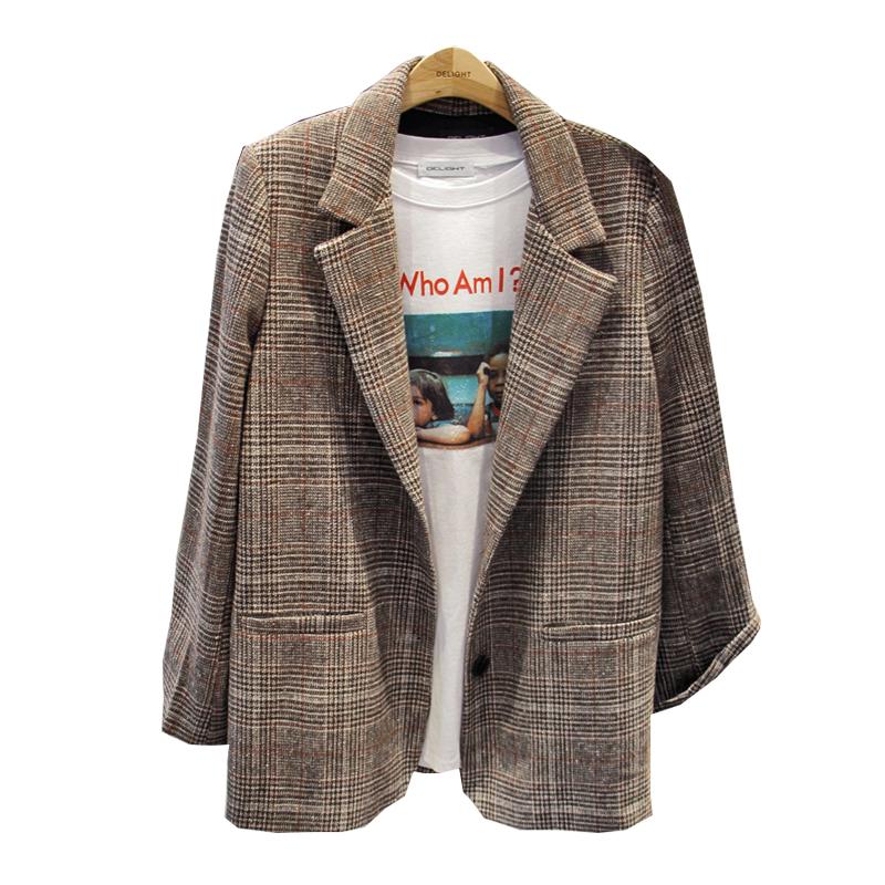 

2020 Women Autumn Coat Turn Down Collar Plaid Blazer Feminino Korean Style Ladies Coat Casaco Feminino Tops Women Outerwear F18, As pic