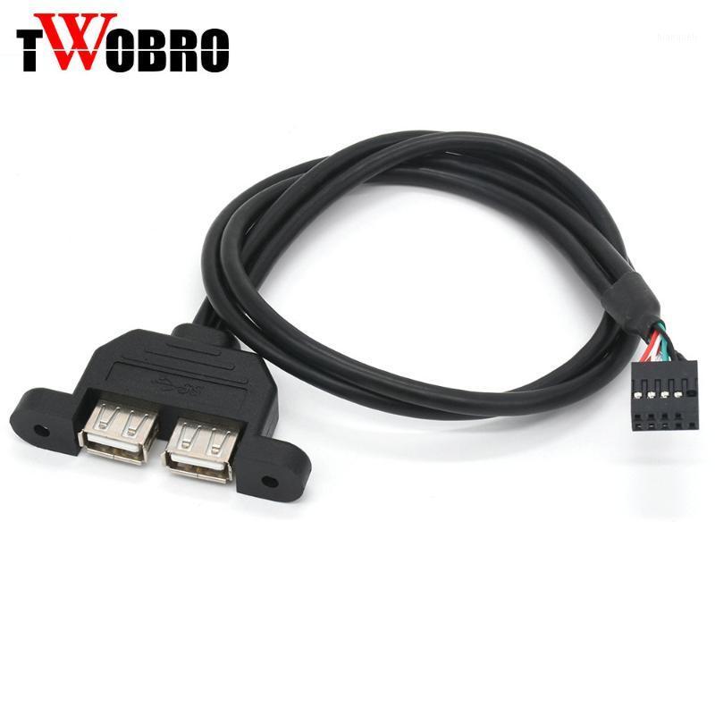 

30cm 50cm Motherboard Internal 9Pin 9P to double 2 Port USB 2.0 A Female Panel Mount DATA Cable1