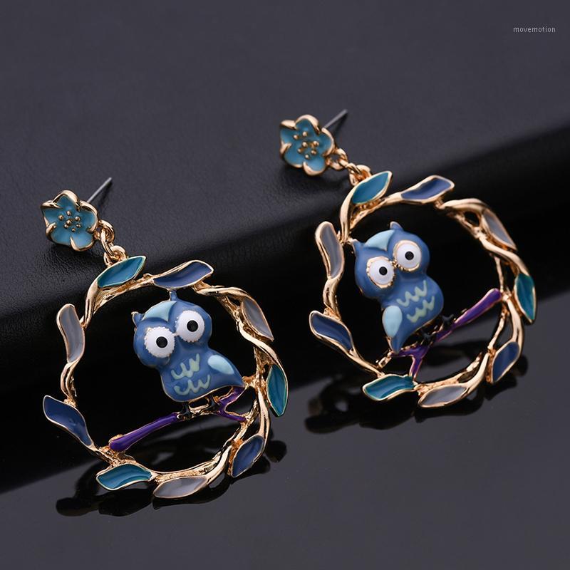 

2020 New Design Drop Earrings Woman Circle Gold Color Alloy Round Bird Flower Dangle Earring for Women 2020 Statement Jewelry1