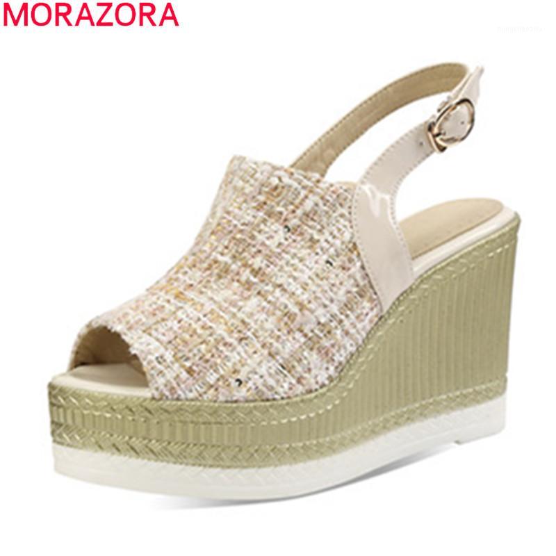 

MORAZORA 2020 New platform high heels shoes sexy wedges round toe party shoes summer women sandals white apricot1