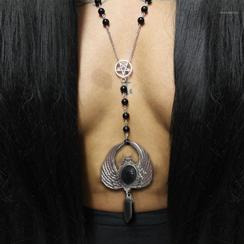 

Gothic Bat Wing Rosary with Pentagram station // Real Gemstone // Gothic style Satanic style1