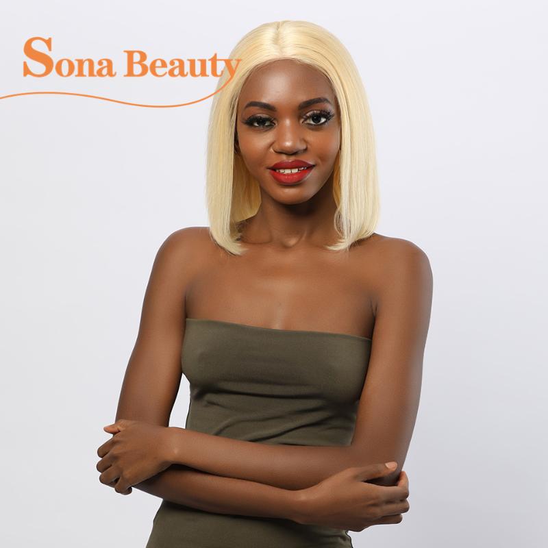

Blonde Lace Front Human Hair Wig 13X4 Preplucked Brazilian Remy 613 Short Bob Wigs for Black Women, As pic